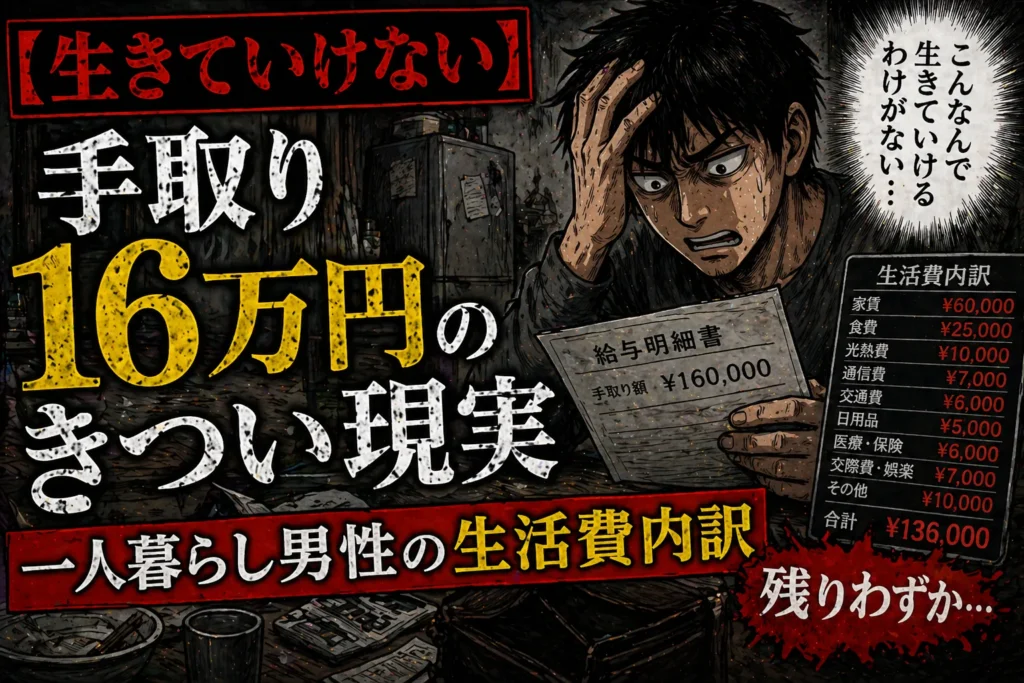 手取り16万円のきつい現実:一人暮らし男性の生活費内訳